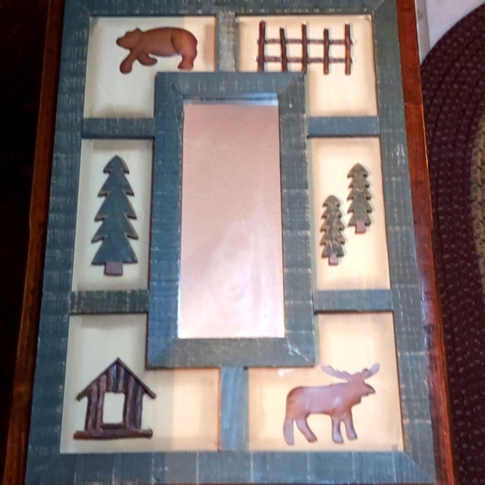 Outdoor Theme Wall Decor with mirror in the middle , bears ,moose Vintage 13x19
